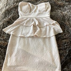 Strapless shiny nude dress